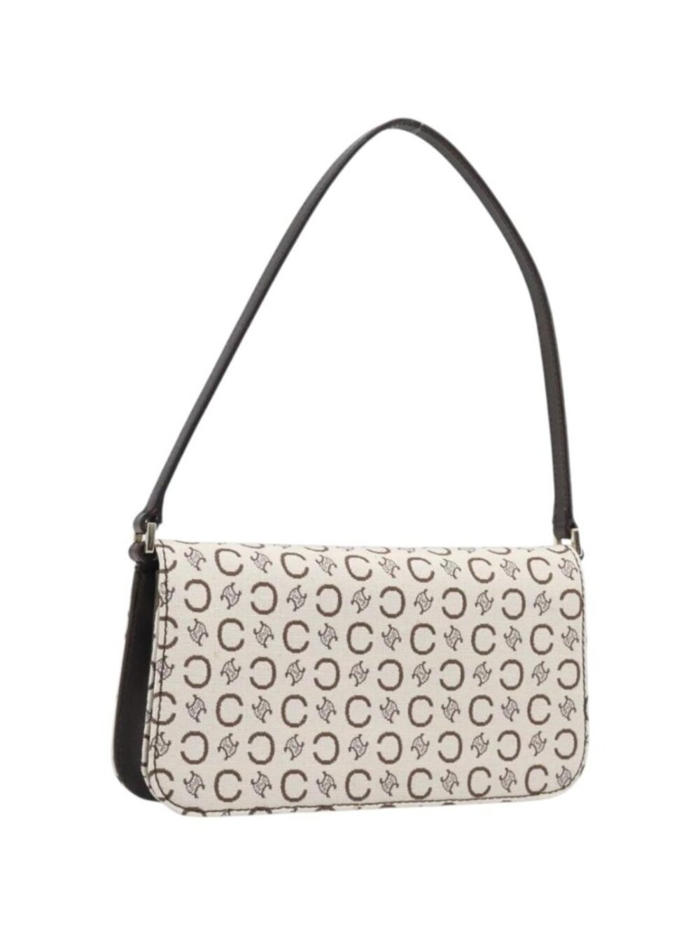 CELINE C Macadam Shoulder Bag Canvas White Gold Tone